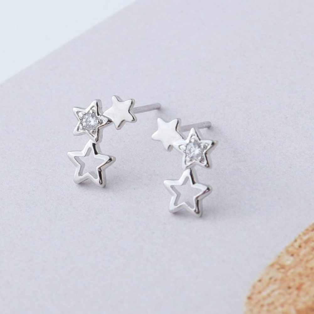 Hu Hu Hu Hu Hu Alat Bantu Pasang Kacamata♡ Anting Stud Cubic Zirconia Bentuk Bintang Model Hollow Untuk Wanita