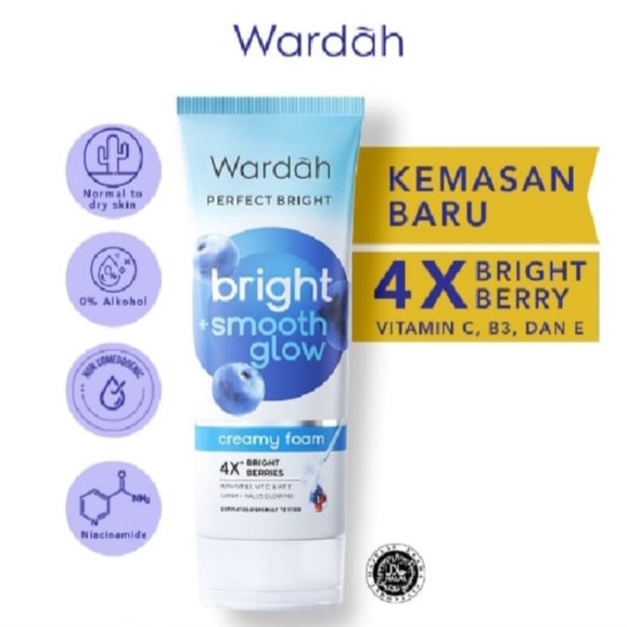 ❤️GROSIR❤️ KEMASAN BARU !!! Wardah Perfect Bright Creamy Foam Bright + Smooth Glow 50ml (BIRU)