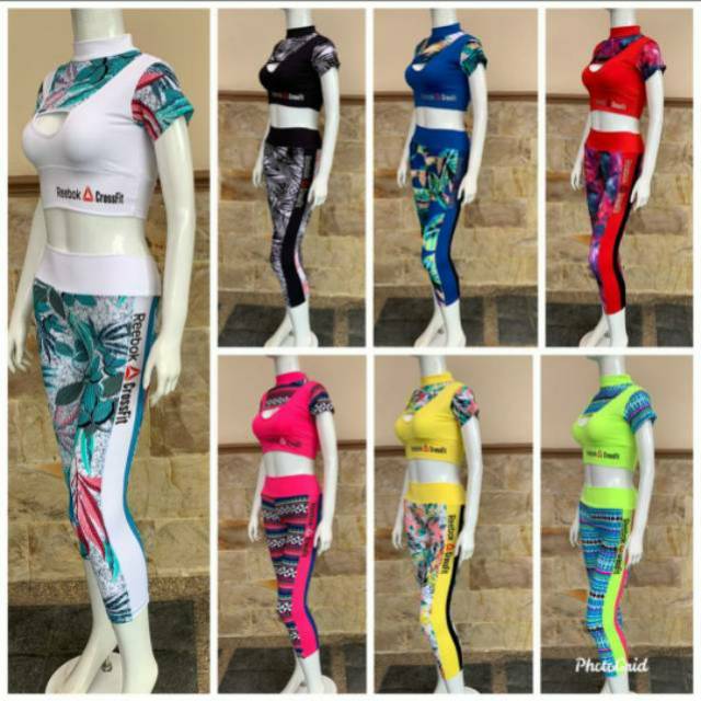  Setelan  Baju  Senam Wanita  Aerobik Zumba Fitnes Crop Rebook 