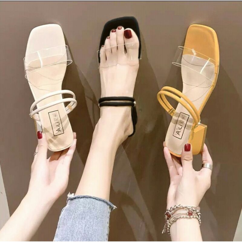 Sendal wanita hels mika tali sandal kekinian hak 3 cm, RB-0038