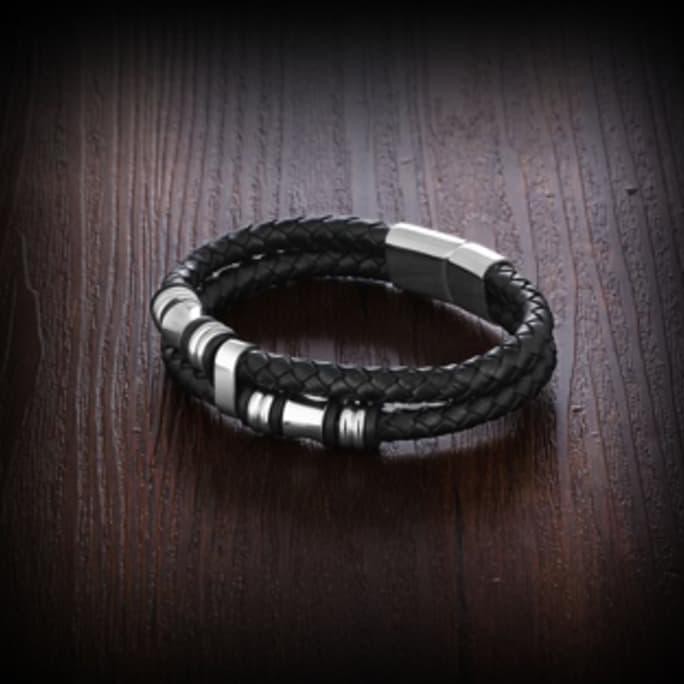 gelang cowok | gelang kulit pria branded high quality genuine leather - Silver Silver - tomsS-ped