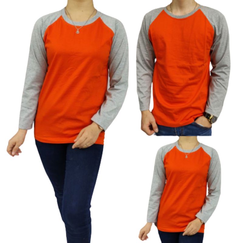 Atasan Lengan Panjang Kaos Couple Pacar Kaos Oblong Orenge Kombinasi Abumisty Ukuran Dewasa M L XL X