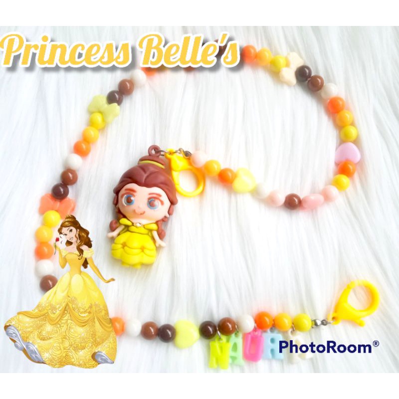 Kalung masker anak tema Princess Belle's / Strap masker anak ada bandul/bonekanya (bisa request nama/warna/tema)