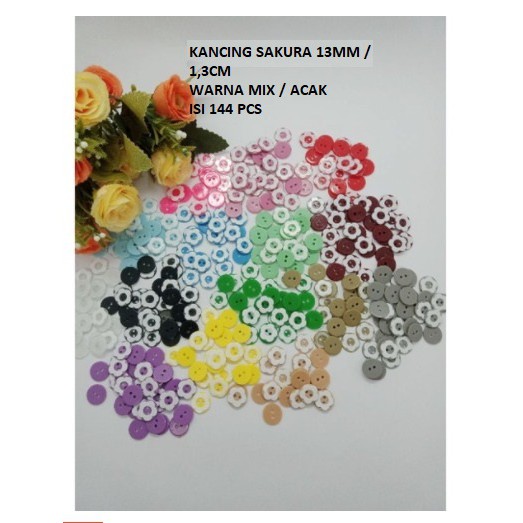 KANCING SAKURA 13MM WARNA WARNI MIX ISI 144PCS