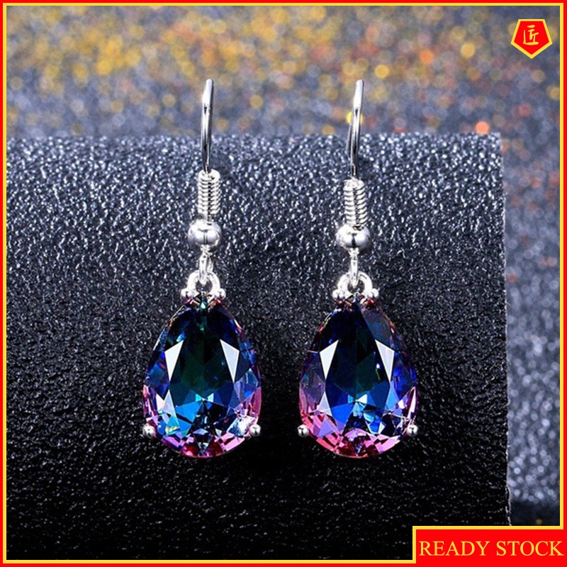 [Ready Stock]Fashion Colorful Gem Earrings 925 Silver