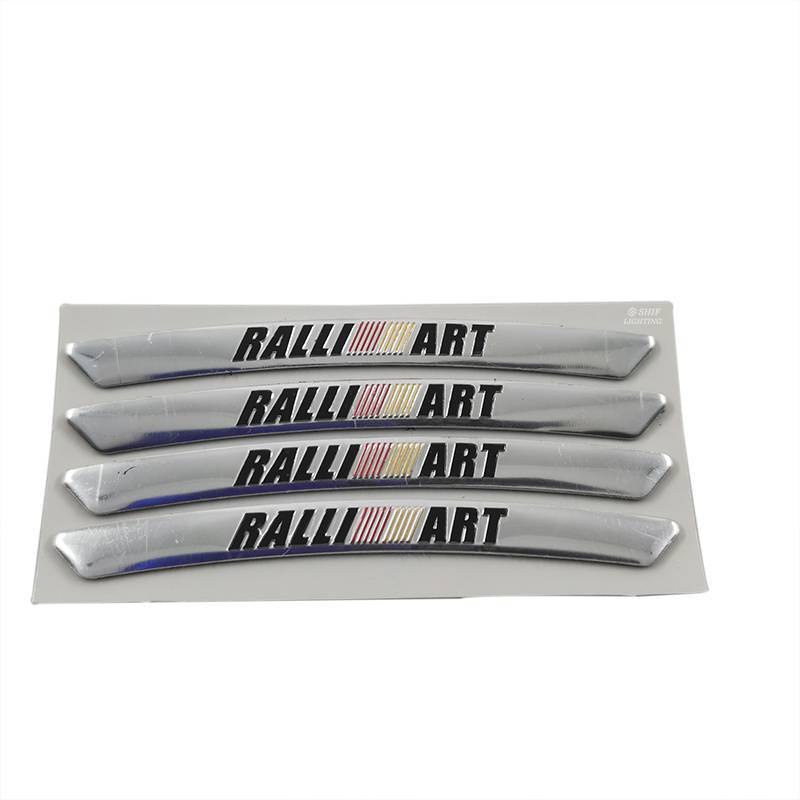 4 x Aluminum RALLIART Letter Logo Car Auto Wheel Tire Decorative Emblem Badge Sticker Decal MITSUBISHI RALLIART