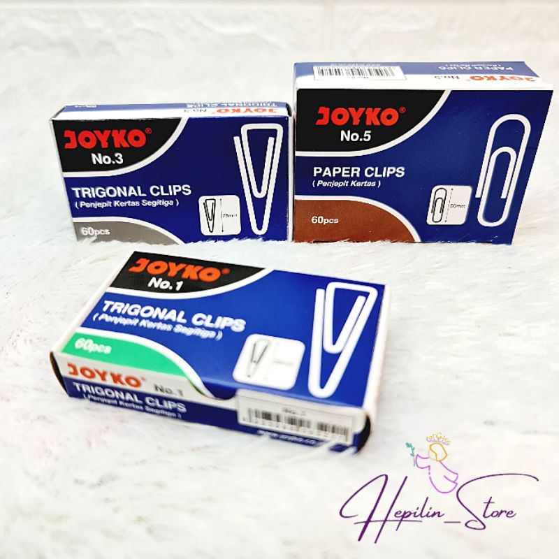 

Paper Clip Joyko No 1 , No 3 , No 5 / Paper Clip Joyko 1 Kotak Kecil isi 60 pcs / Trigonal Clips
