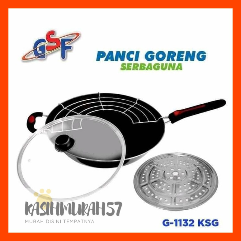 WAJAN GORENG PENGGORENGAN SERBAGUNA TEFLON TUTUP KACA GSF 1132K / 1132 K / 1132-K UKURAN 32CM