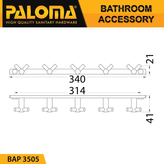 PALOMA BAP 3505 Kapstok Gantungan Baju Handuk Rak Hanger Mandi 10 Kait