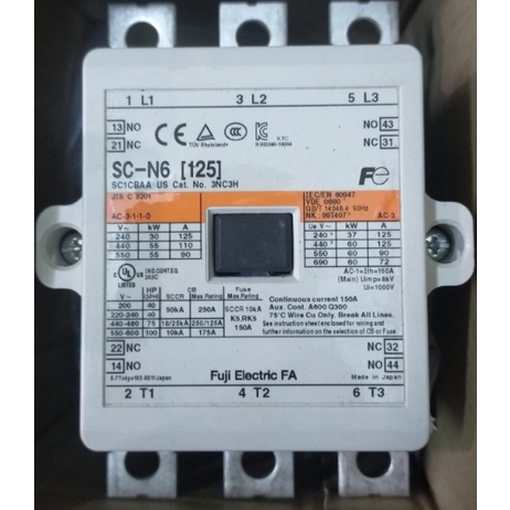 MAGNETIC CONTACTOR SC-N6 2NO 2NC FUJI ELECTRIC