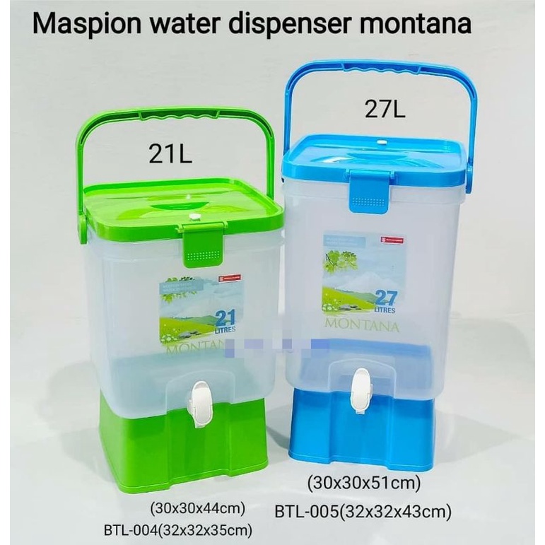 water Dispenser (27 liter , 21 liter) Air Minum Maspion Montana DRINK  JAR / Es Teh Poci/Es Tong Tjie Arizona