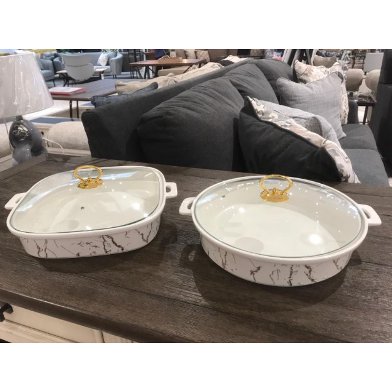WADAH SAJI MARBLE KERAMIK APPETITE INFORMA MEWAH / SERVING SET CASSEROLE MARBLE WHITE GOLD