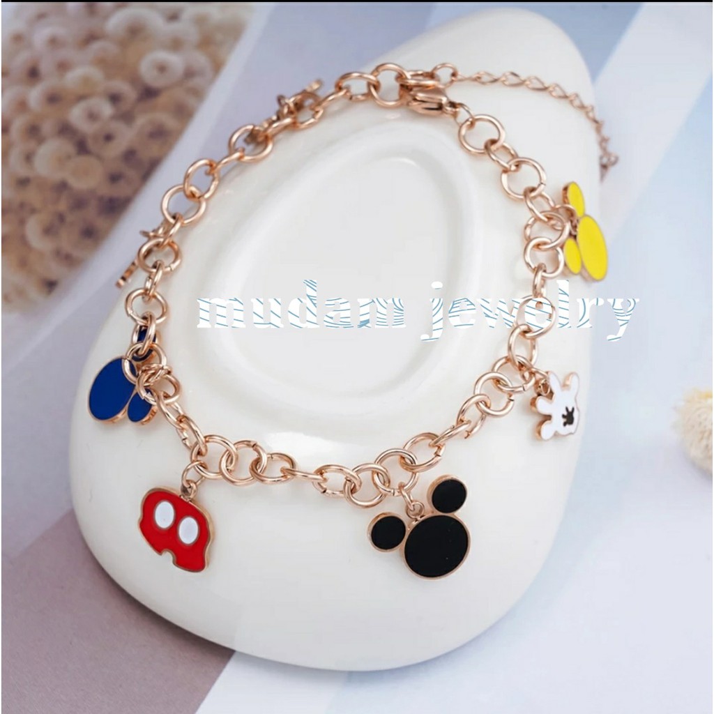 Gelang Rantai Titanium Model Cartoon Minnie dan Mickey Polos