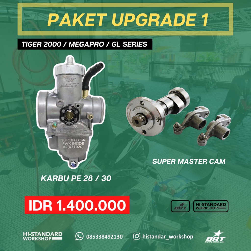 PAKET UPGRADE 1 TIGER MEGAPRO GL SERIES KARBURATOR PE BRT 28 & 30 MASTER CAM / NOKEN AS BRT