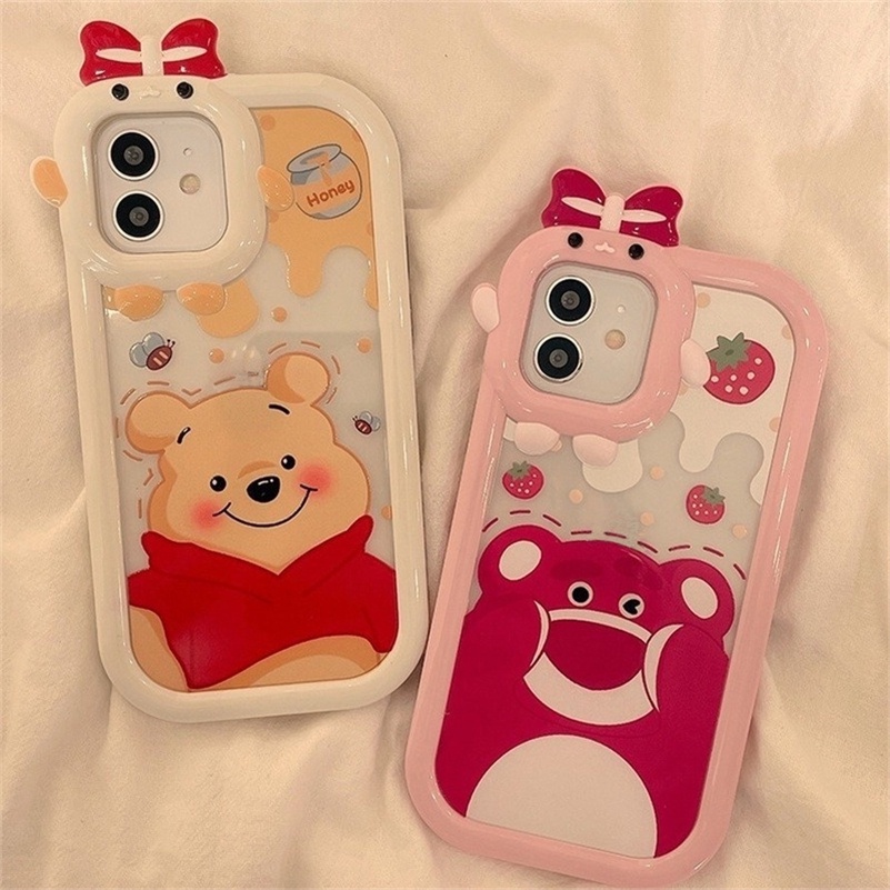 Soft Case Silikon TPU Motif Kartun Beruang Casing Compatible for iPhone 14 13 12 11 Pro Max X Xr Xs Max iPhone 7 8 6 6s Plus Cute Cartoon Fashion Bear Phone Case Clear Lens Protection Skin Silicone Hard Case Shockproof Soft TPU Phone Back Casing Cover