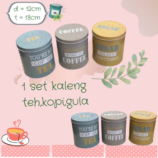 Toples kaleng teh,gula,kopi shabby import 1 set isi 3pcs