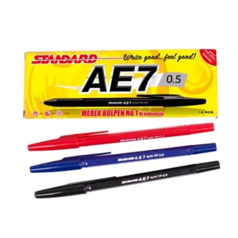 Pulpen standard AE7 Hitam Merah Biru Pen Ballpoint Standard 1 Lusin Isi 12 pcs