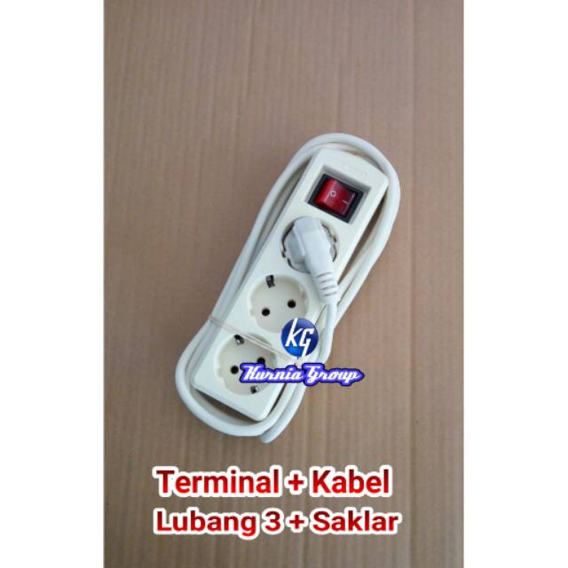 TERMINAL STOP KONTAK LUBANG 3 + KABEL 3 METER ROLL COLOKAN LISTRIK CABANG JEK ISI 3 SOKET OUTLET 3M