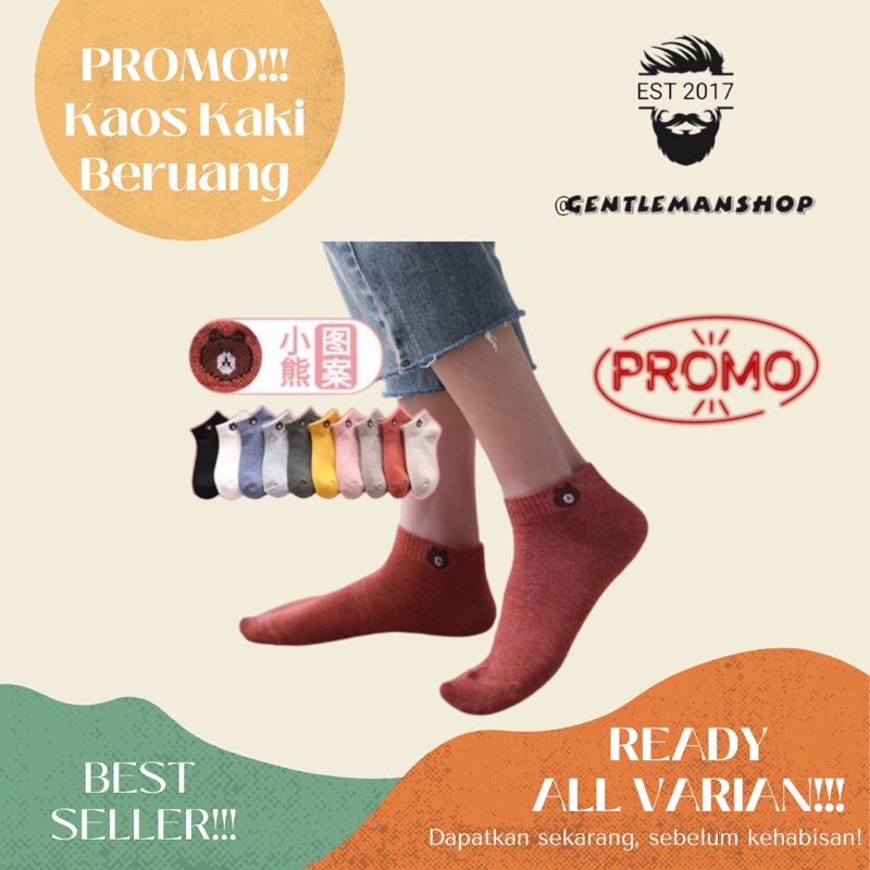 [GROSIR / PROMO!!!] Kaos Kaki Fashion Unisex Murah - Motif Beruang Cute Ala Korea Wanita Pria Murah