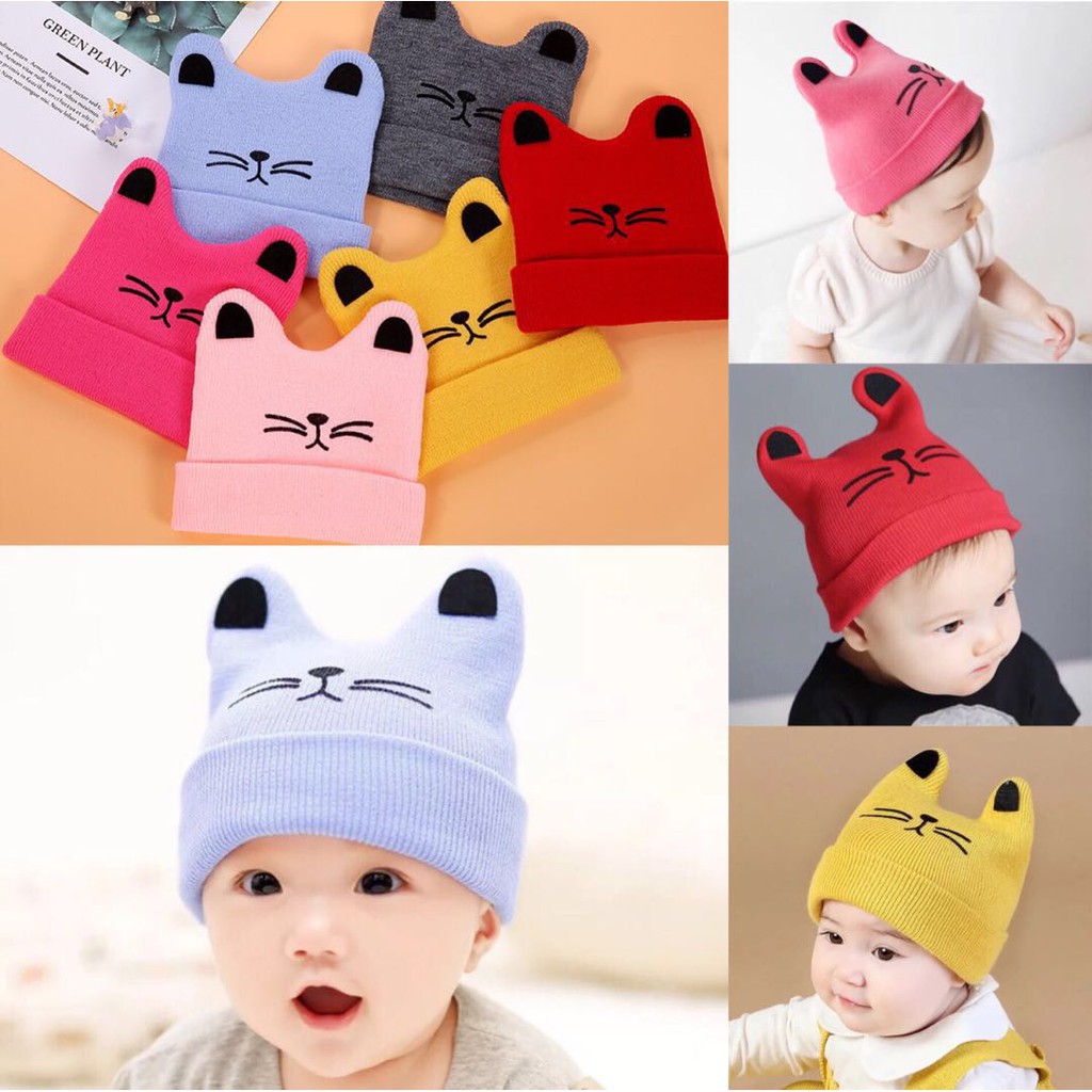 Topi Anak Laki Laki IMPORT Motif Kucing Wol Usia 6 bulan 1 2 3 Tahun Topi Anak Elastis Premium SALE