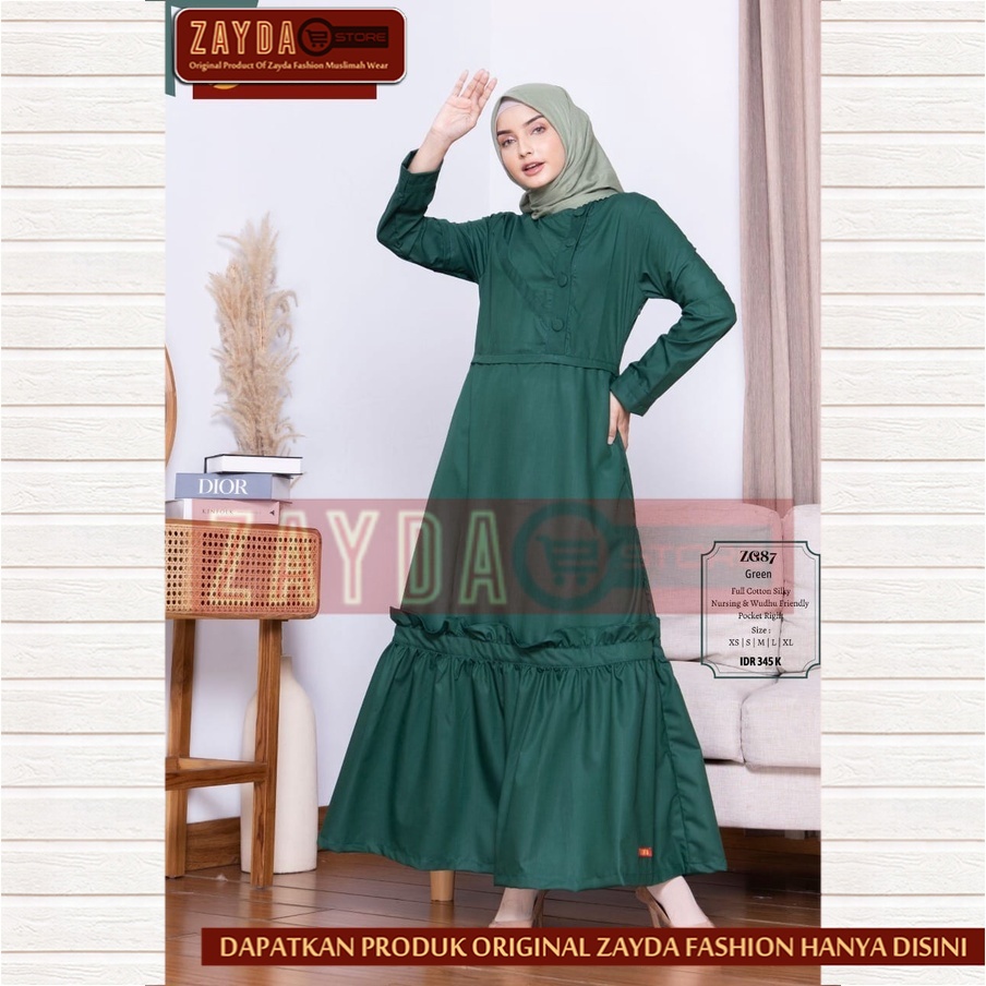 Gamis Remaja Terbaru Gamis Zayda Fashion Gamis Wanita Katun Original ZG87 Green