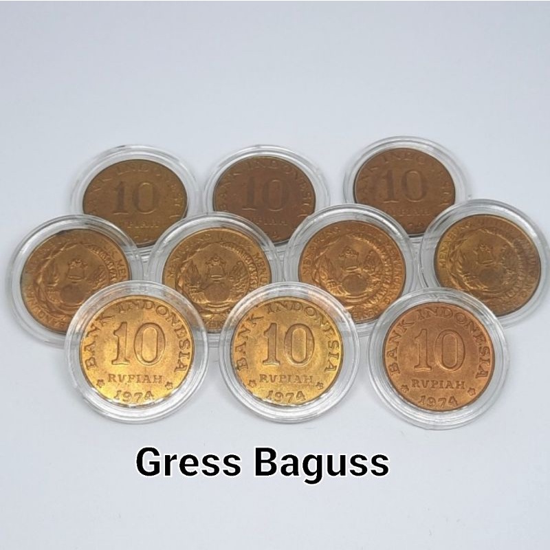 KOIN KUNO 10 RUPIAH TABANAS TH 1974 - UNC GRESS KINCLONG - UANG MAHAR & KOLEKSI