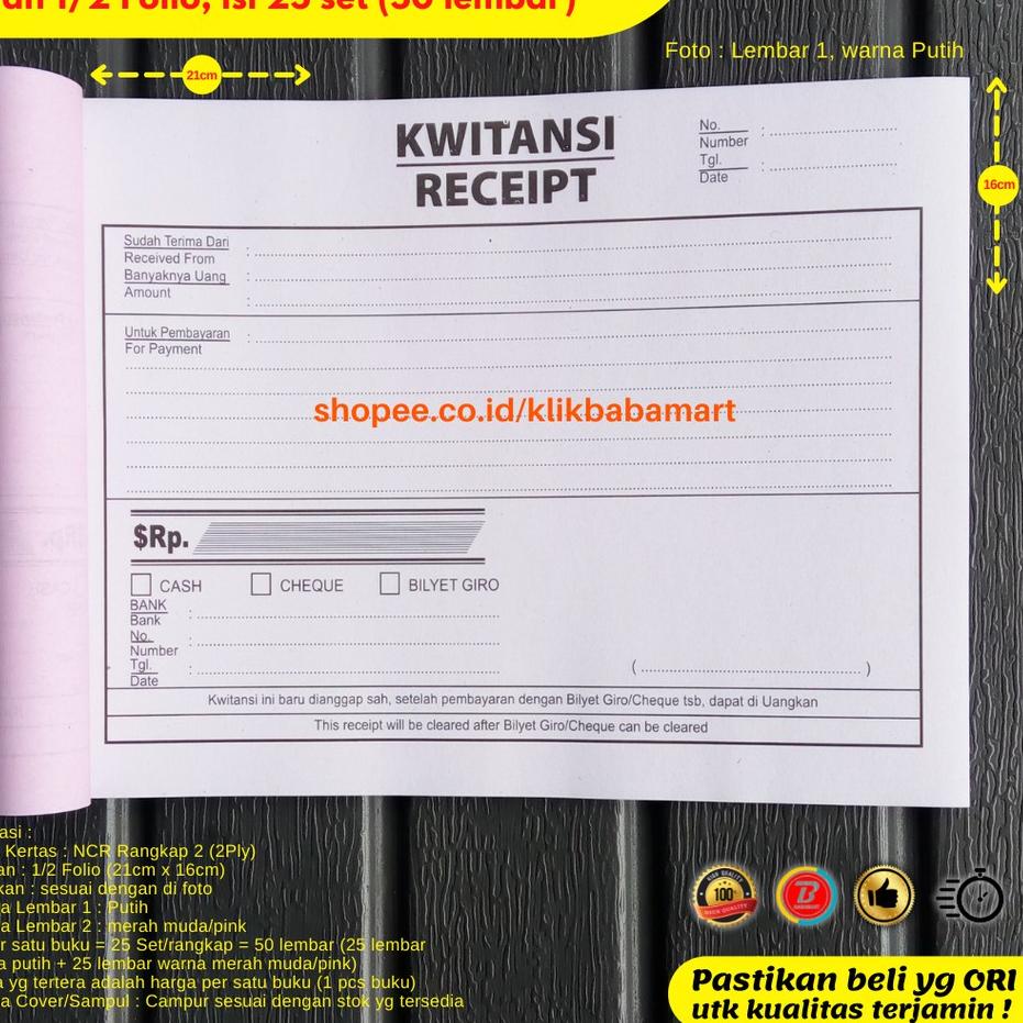 

【COD】 KWITANSI KUITANSI BESAR LEBAR RECEIPT TANDA TERIMA 1/2 FOLIO 2 RANGKAP 2 PLY PUTIH MERAH PER BUKU