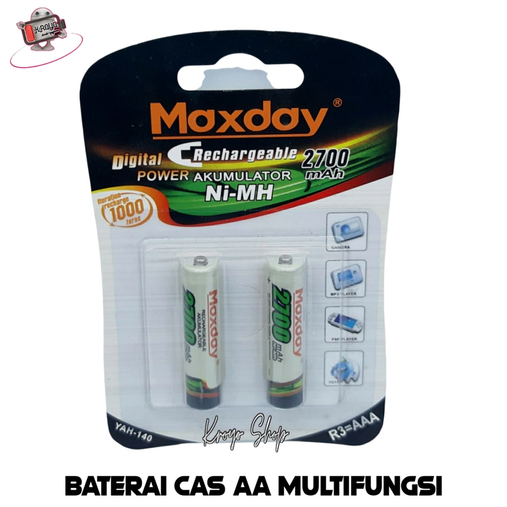 Baterai Cas A3 Ni-MH 2700mAh-1.2V Multifungsi Paket 2pcs