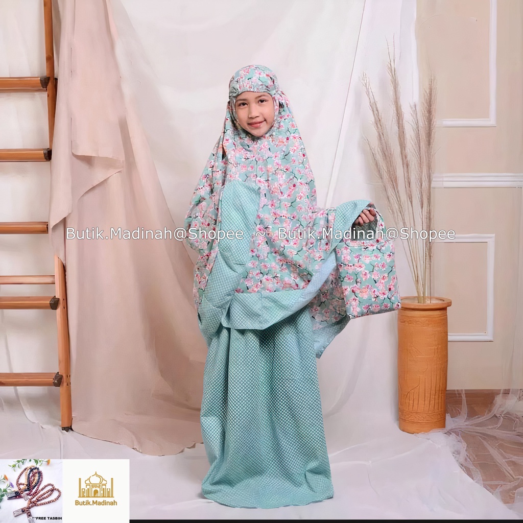 BUTIK.MADINAH MUKENA ANAK SYAZA SAKURA SITI KHADIJAH PASTELEENA DALANOVA