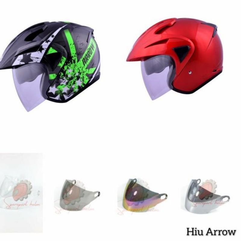 Kaca helm Hiu Arrow visor helm Hiu Arrow hitam bening silver pelangi