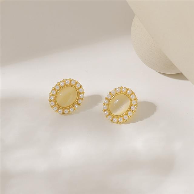 Sterling silver jarum Korea temperamen Opal mutiara stud anting-anting geometris oval anting-anting