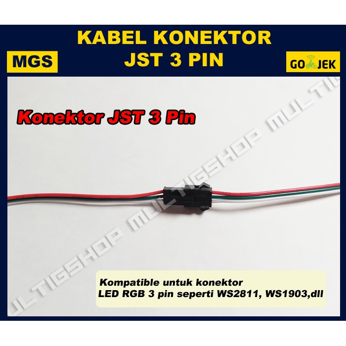 10Set Kabel Konektor LED RGB 3 Pin JST 3 Pin