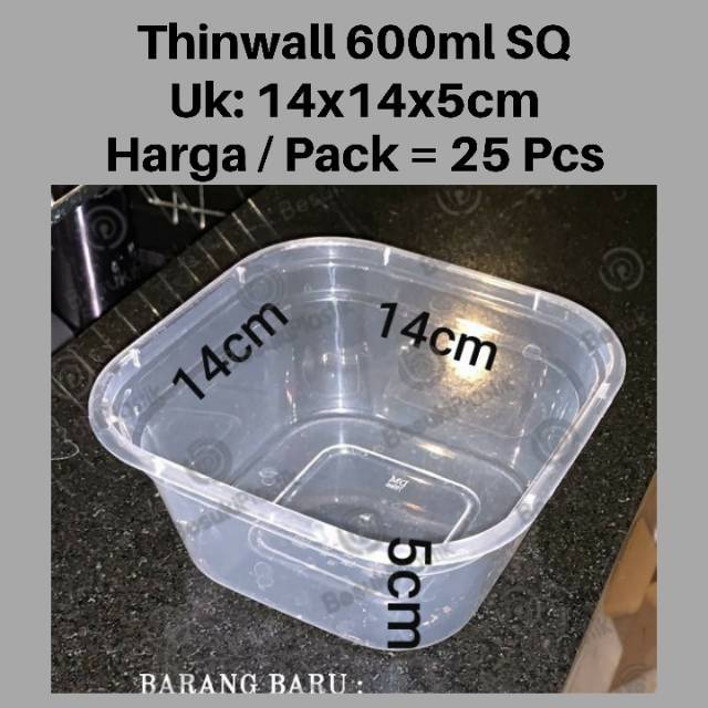 Thinwall 600ml SQ Kotak Persegi / Thinwall DM 600ml Square / Kotak Thinwall 600ml Kotak