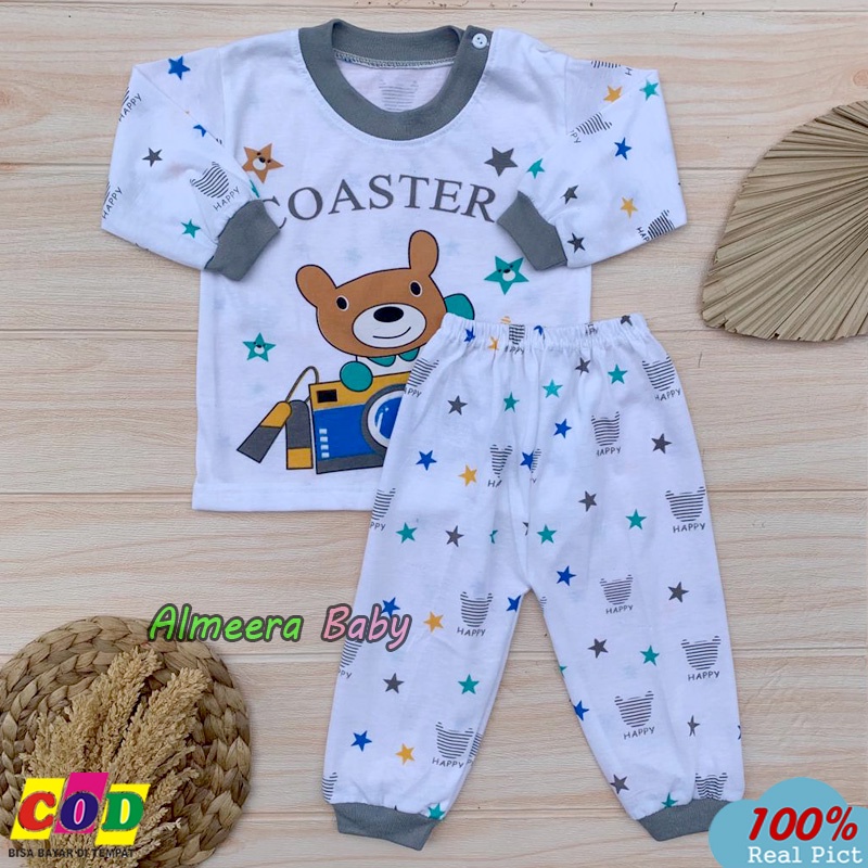 Setelan Baju Bayi Setelan Piyama Bayi Lengan Panjang Kancing Bahu Usia 3-12 Bulan Almeera Baby And Kids