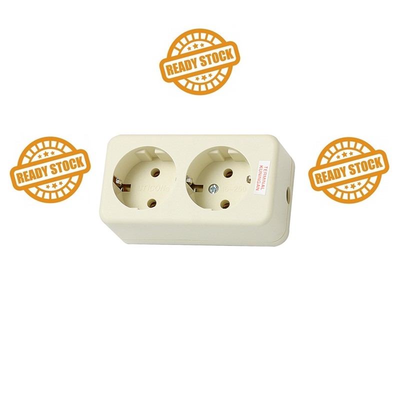 Stop Kontak Arde Uticon OB 2 Lubang Putih ST-128 - Tempat Colokan White Socket Ground Original SNI