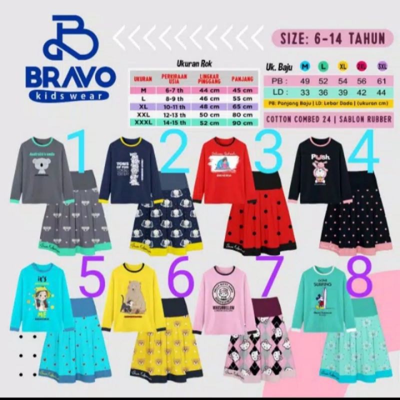 setelan baju rok anak perempuan bravo kidswear