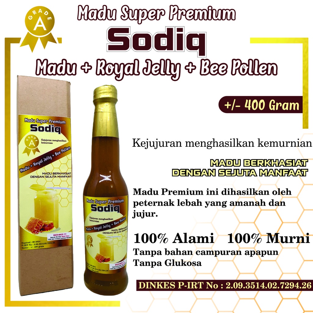 

Madu asli Super Plus Royal Jelly dan Bee Pollen Sodiq 400gr 400 gram