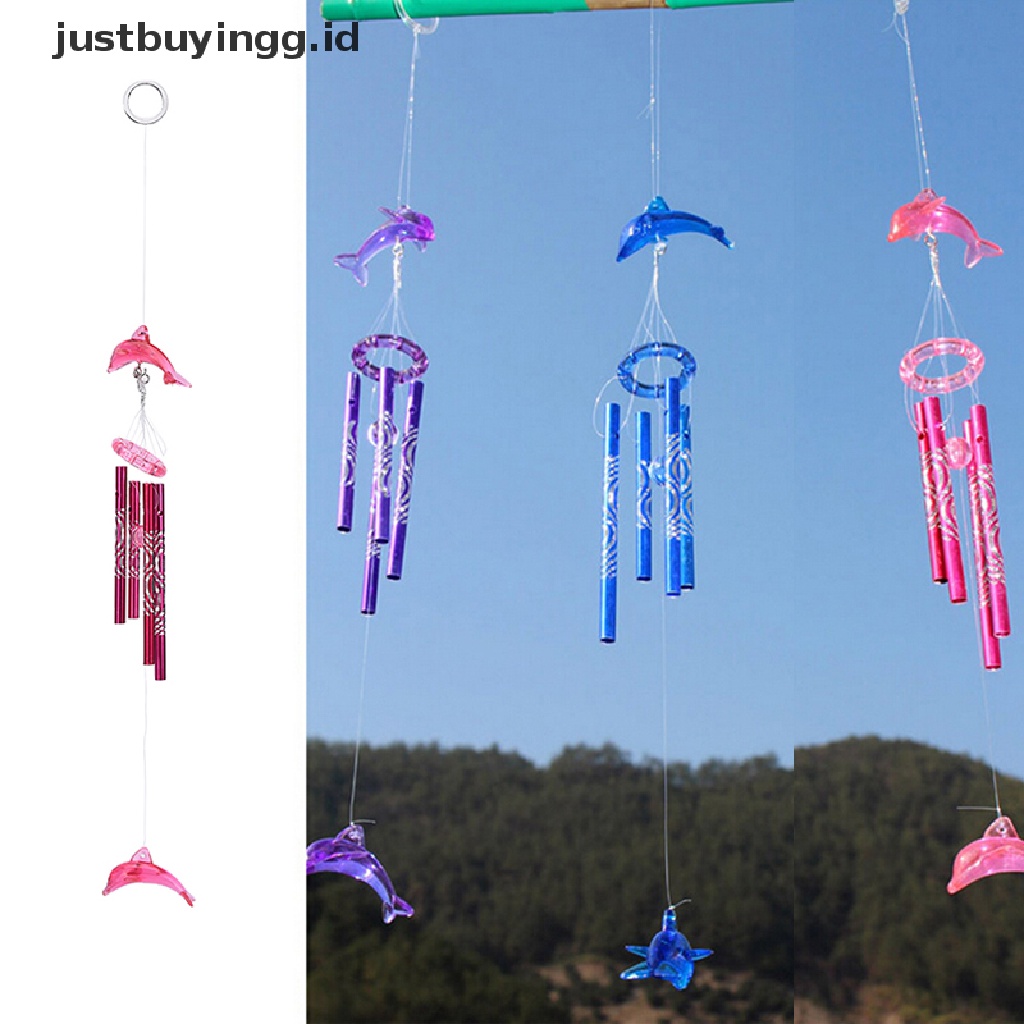 (Justbuyingg.Id) Wind Chime / Genta Angin 4 Tabung Metal Hias Lumba-Lumba Kristal Untuk Dekorasi Rumah