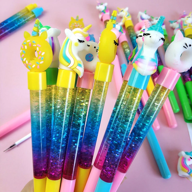 PULPEN GEL GLITTER AIR CRISTAL MOTIF KARAKTER UNICRON / PULPEN GLITTER UNICORN / BOLPEN GLITTER