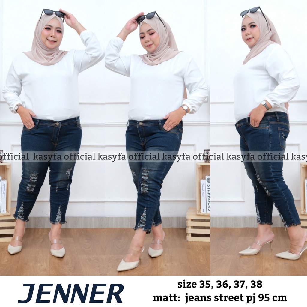 JENNER PANTS JUMBO 7/9 RIPPED WANITA // CELANA JEANS JUMBO SOBEK WANITA