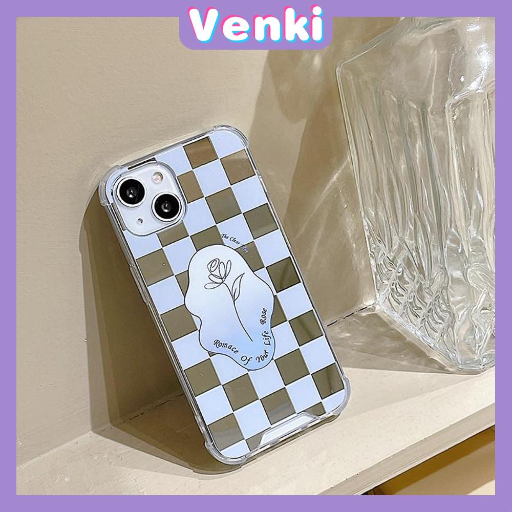 iPhone Case Luxury Acrylic Mirror Airbag Shockproof Protection Camera Checkerboard Check Rose Flower Compatible For iPhone 11 Pro Max 13 Pro Max 12 Pro Max 7Plus XS Max