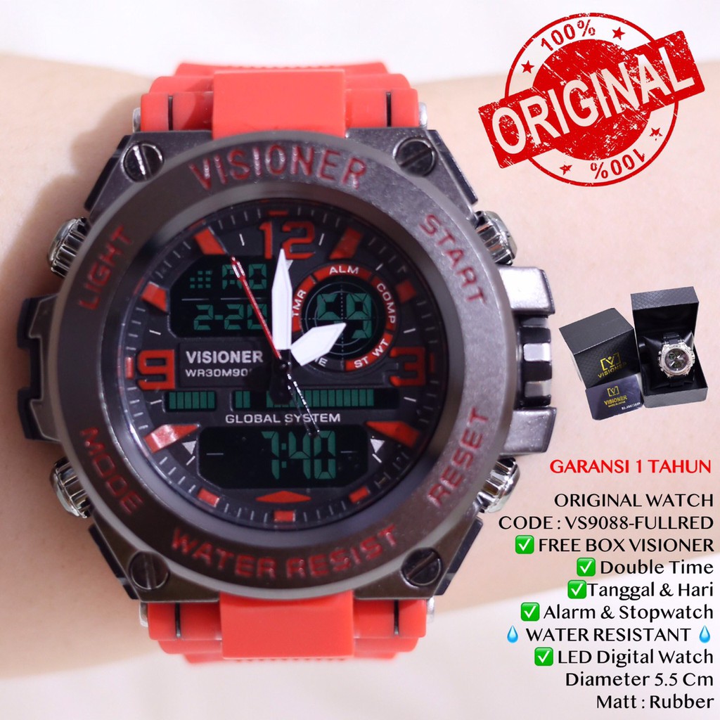 Jam tangan pria VISIONER digital anti air TALI RUBBER KARET SPORTY free box exclusive garansi 1 th