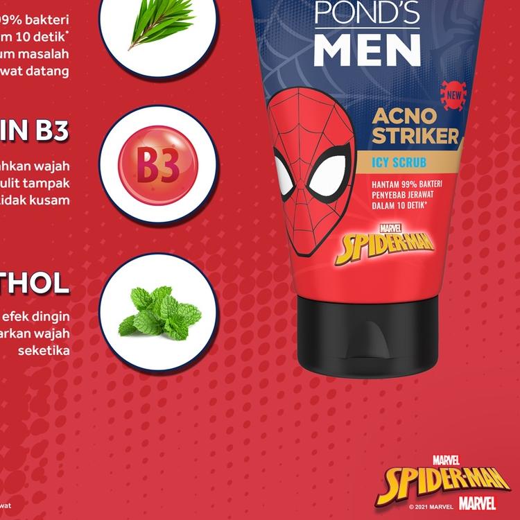 ✾ Ponds Men Acno Striker Facial Scrub 100G - Face Scrub Pria Spiderman Edition ➭