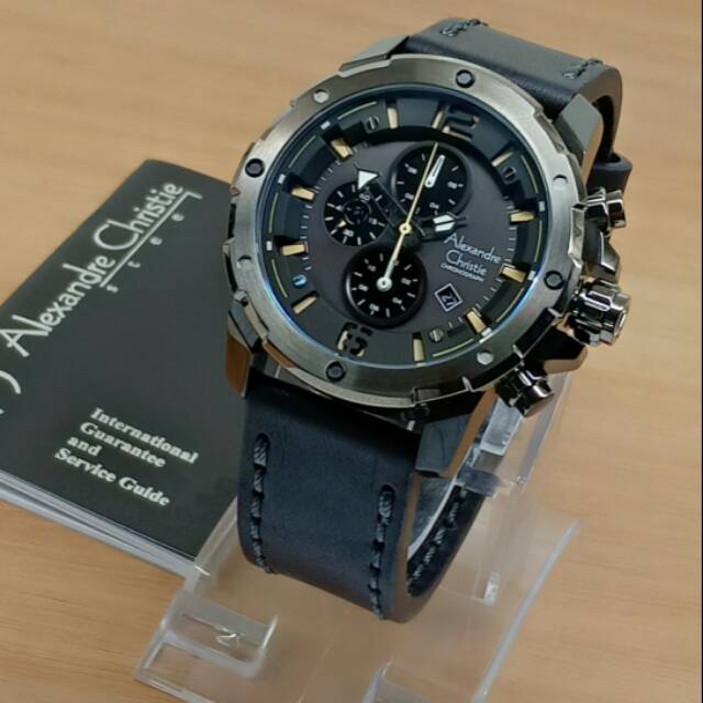 New Jam Tangan Pria Alexandre Christie Tali Kulit Black Ac 6410 Original Indonesia