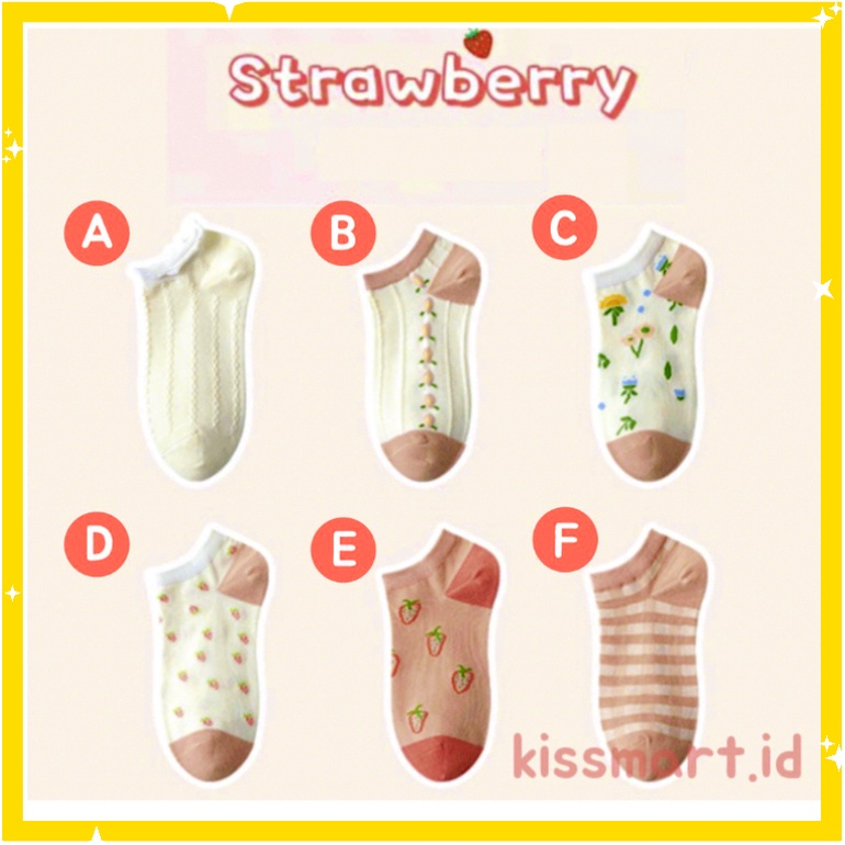 Kaos Kaki Strawberry Wanita Fashion Stroberi Bunga Kaoskaki Pendek Korea Sock Import