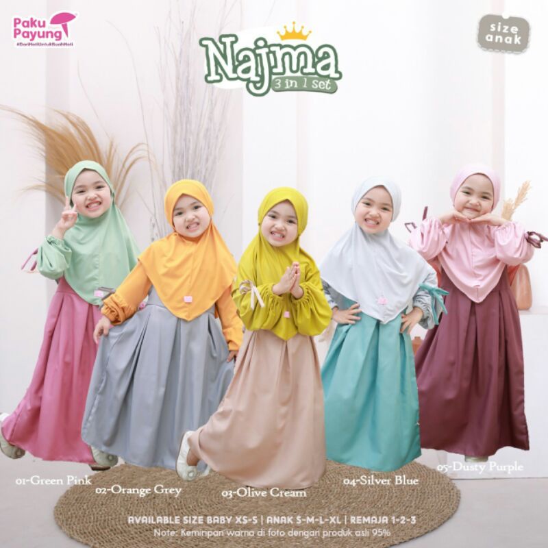 PAKU PAYUNG Gamis  Overall  Set Hijab Anak  Usia 4 sd 13 