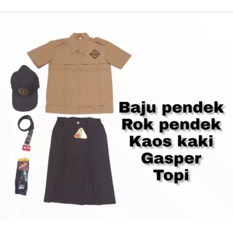 SETELAN SERAGAM PRAMUKA SD PEREMPUAN SERAGAM PENDEK ROK PENDEK