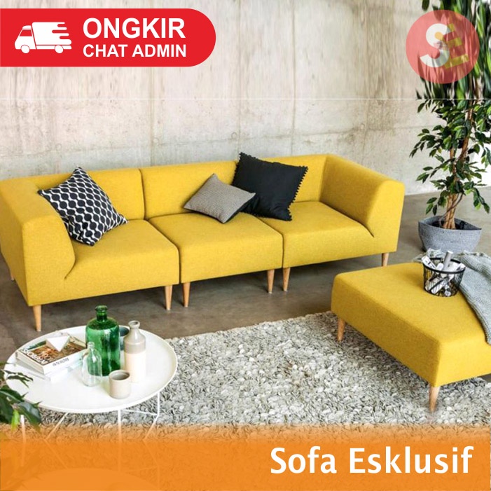 SOFA MINIMALIS RUANG TV | SOFA RETRO L CUSTOM BAHAN BLUDRU/KULIT SINTETIS