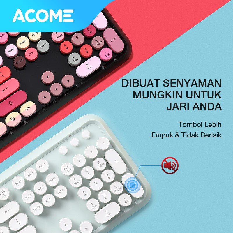 Acome Keyboard Mouse Combo Wireless Fashion Colours Tone AKM1000 Garansi Resmi 1 Tahun