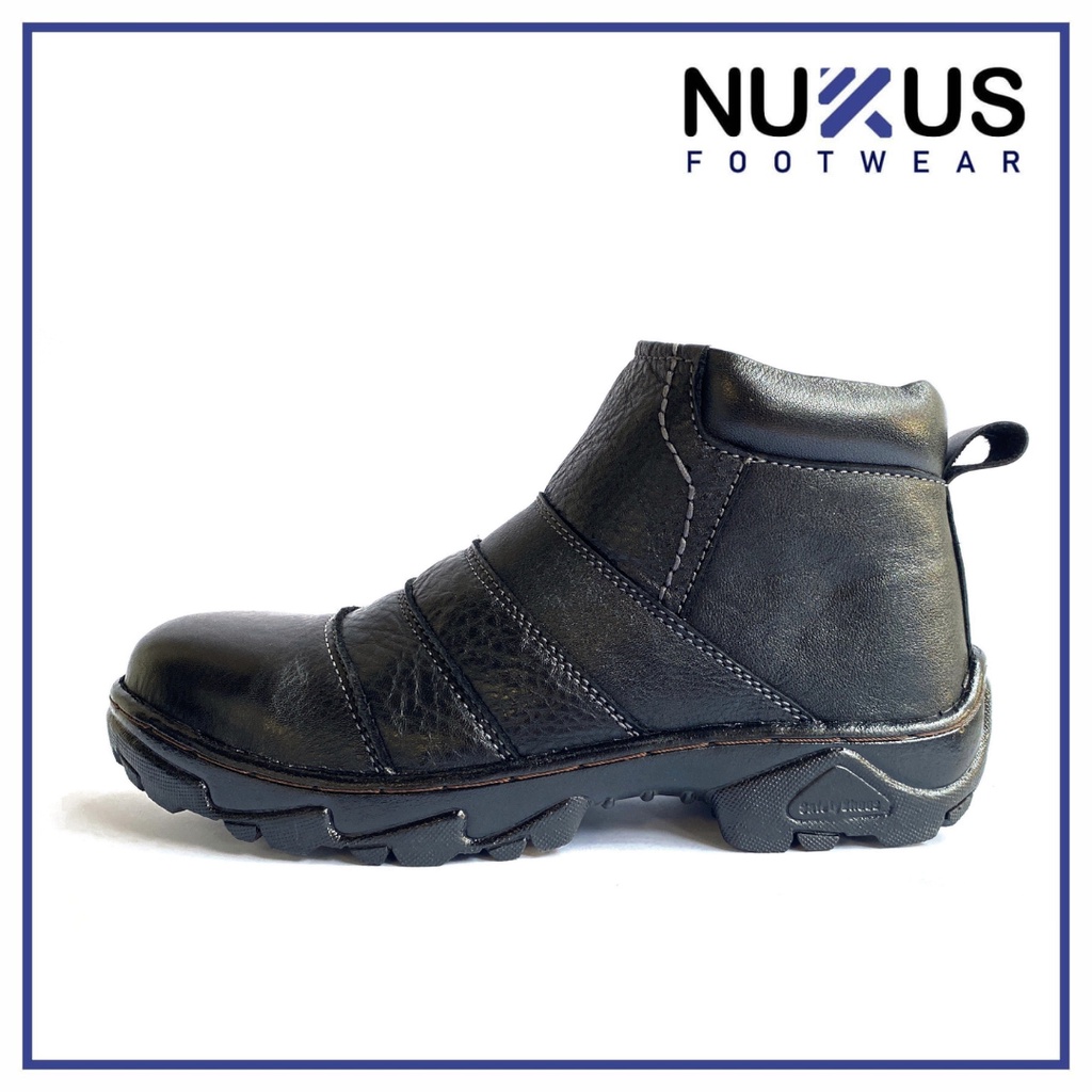 Nukus Sepatu Safety Hiking Resleting Boots Kulit Sapi Asli Hitam - BRS